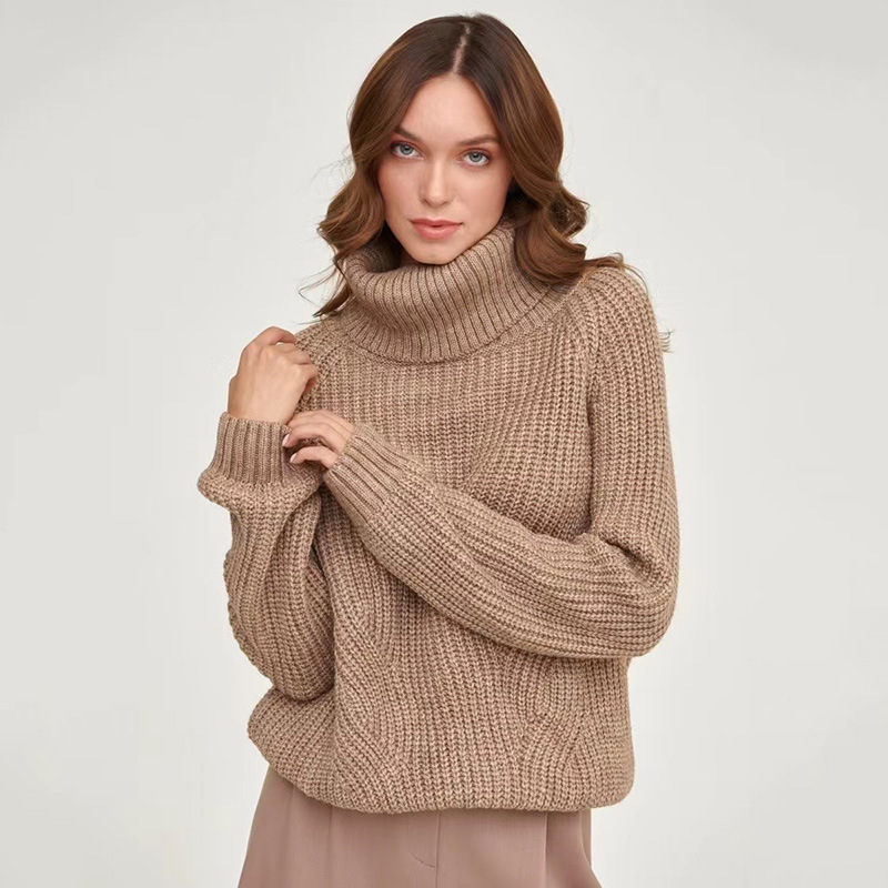 Solid Color Cashmere Turtleneck Casual Mid-Length Sweater