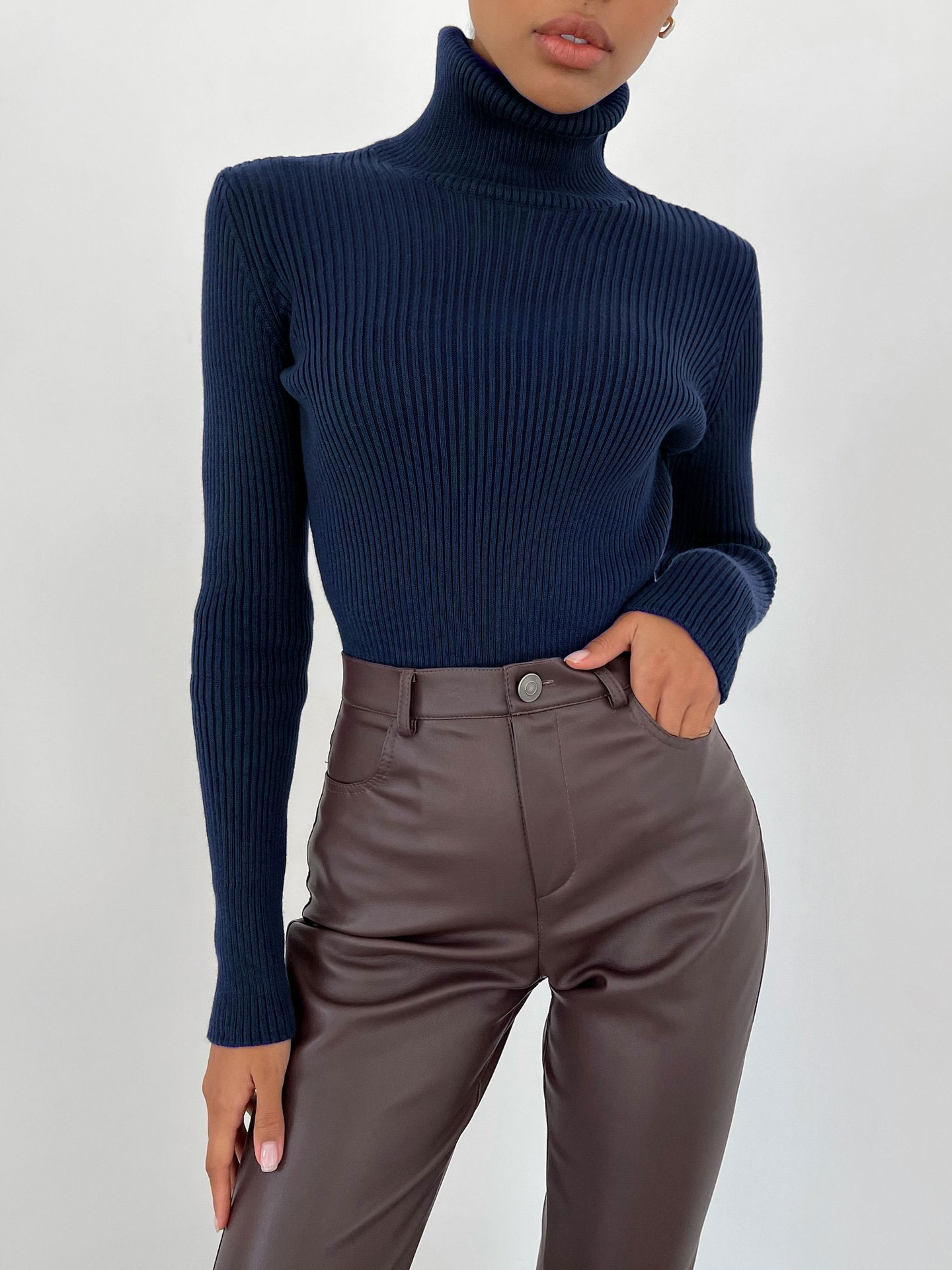 Cross-border turtleneck sweater knitted bottoming shirt Europe and America 2023 Amazon autumn knitted sweater turtleneck pullover sweater for women