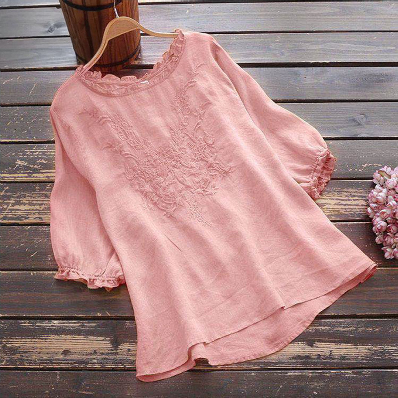 Cotton Linen Loose Fit Embroidered Breathable Shirt