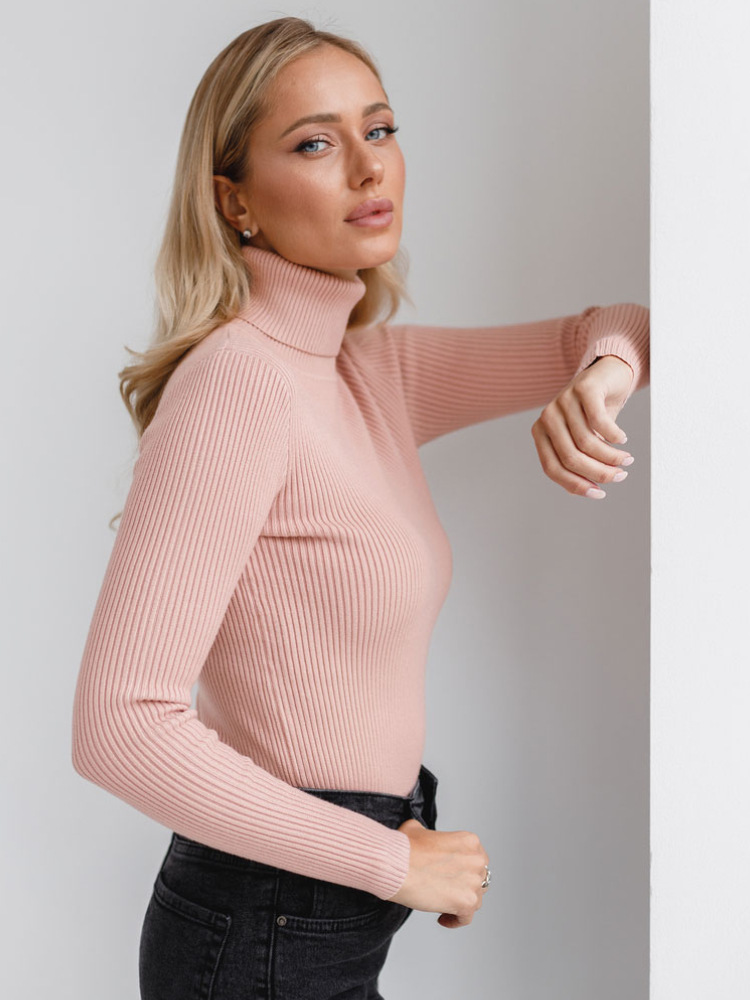 Cross-border turtleneck sweater knitted bottoming shirt Europe and America 2023 Amazon autumn knitted sweater turtleneck pullover sweater for women