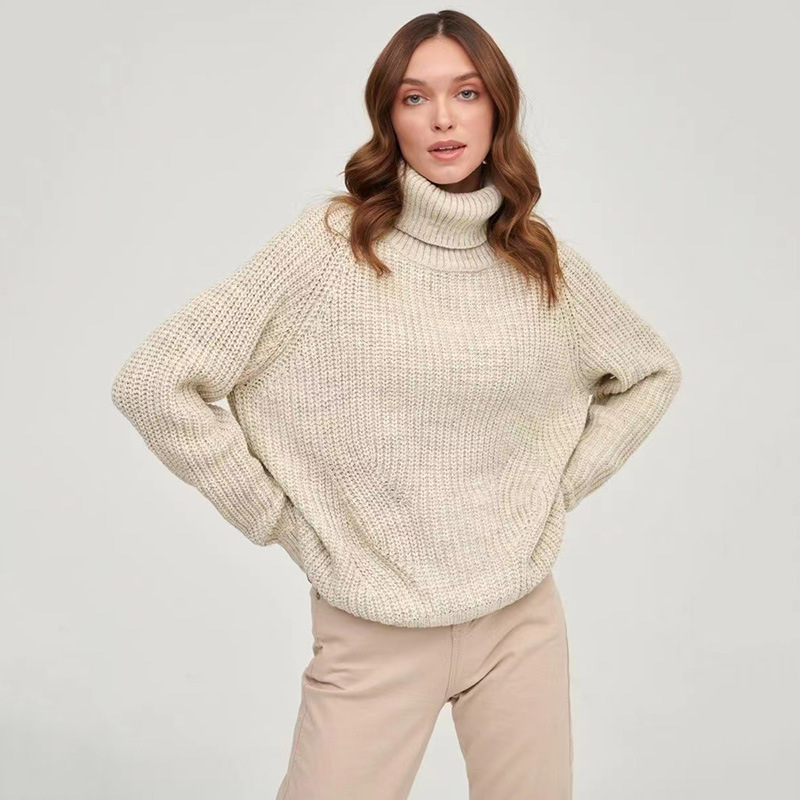 Solid Color Cashmere Turtleneck Casual Mid-Length Sweater