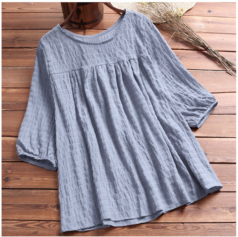 Cotton Linen Round Neck Loose Fit Shirt PLUS SIZE