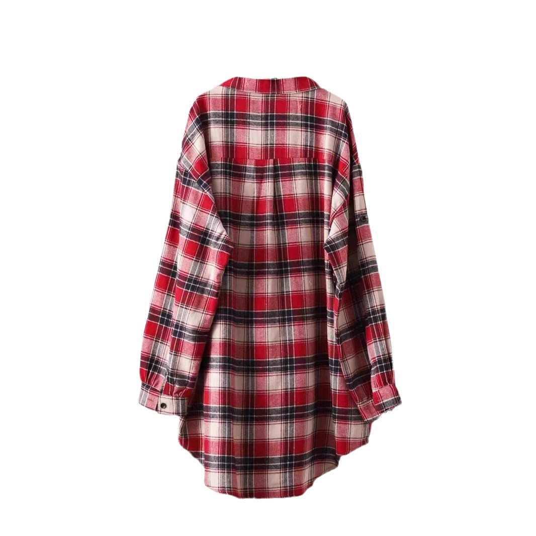Cotton Linen Loose Fit Button Down Plaid Cardigan Shirt 