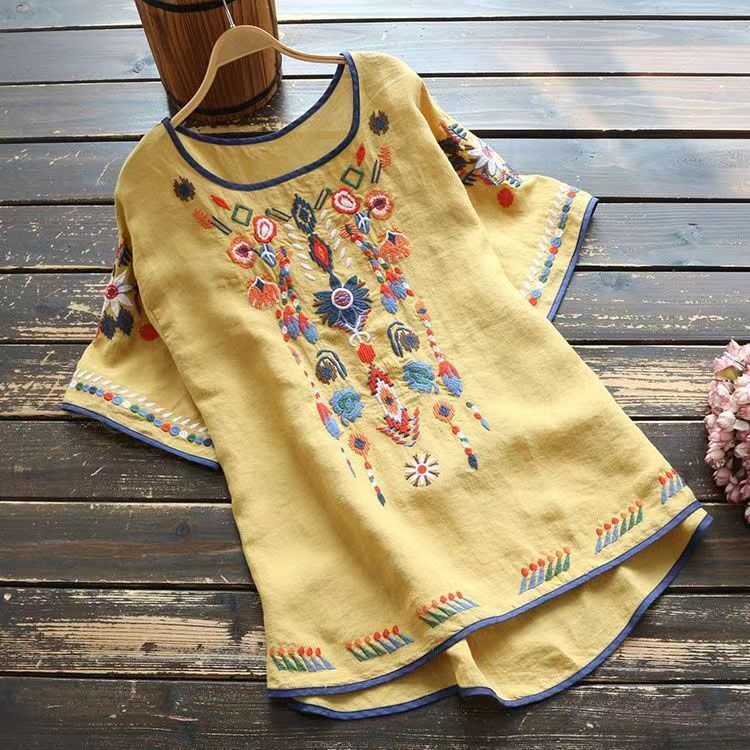 Cotton Linen Ethnic Style Embroidered Vintage Shirt