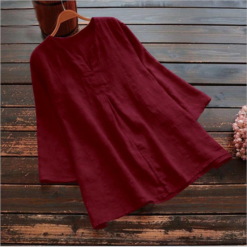 Cotton Linen European 7-Quarter Sleeve Loose Fit Shirt