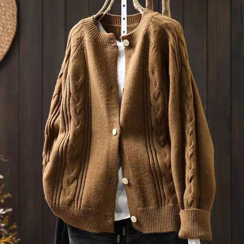 Jacquard knit cardigan button sweater-True Szie