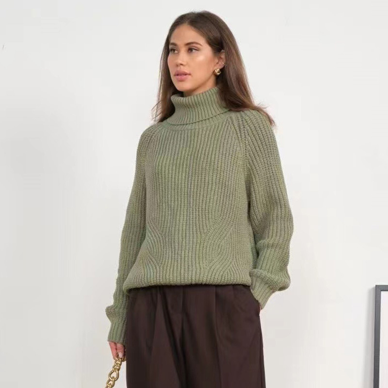 Solid Color Cashmere Turtleneck Casual Mid-Length Sweater