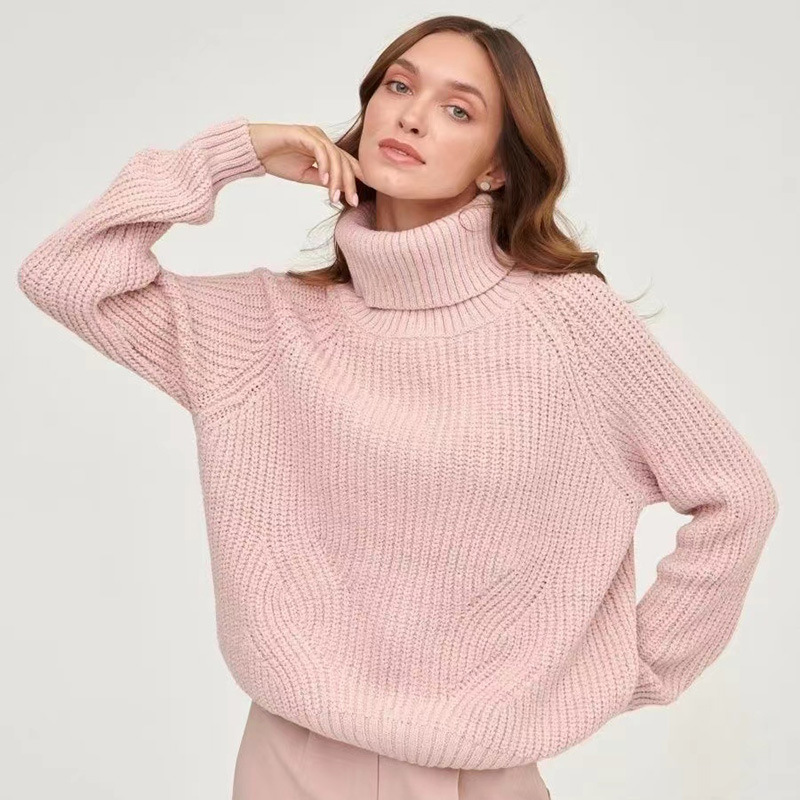Solid Color Cashmere Turtleneck Casual Mid-Length Sweater