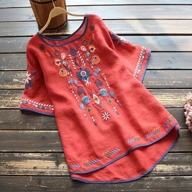 Cotton Linen Ethnic Style Embroidered Vintage Shirt