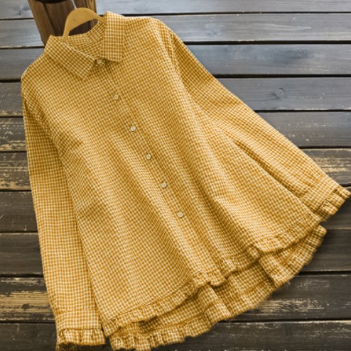 Cotton Linen Ruffled Sleeves Shirt