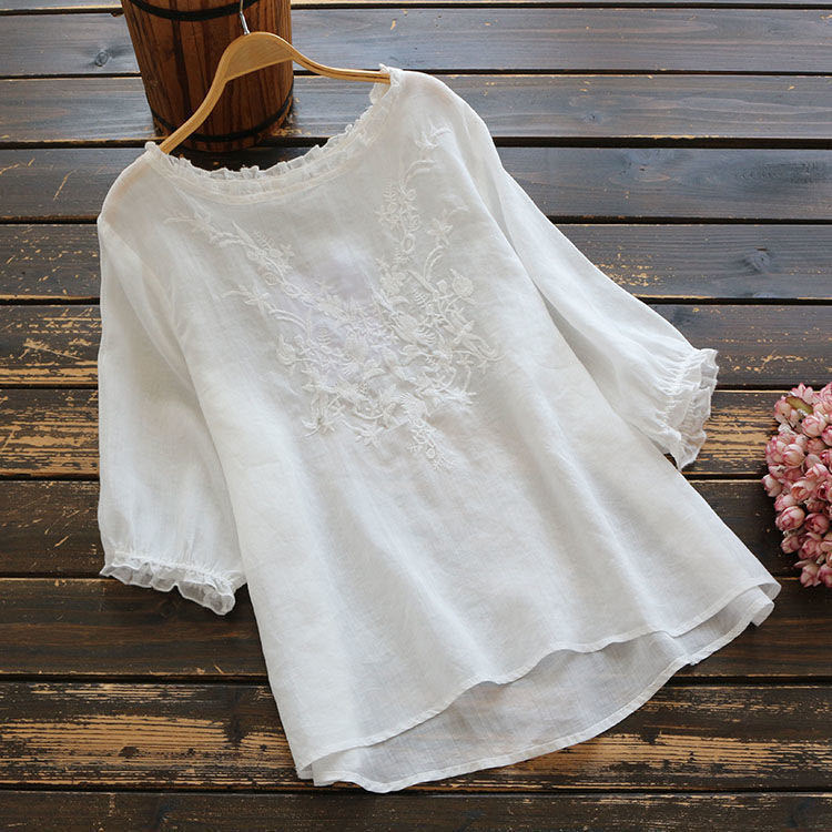 Cotton Linen Loose Fit Embroidered Breathable Shirt