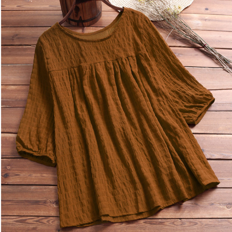 Cotton Linen Round Neck Loose Fit Shirt PLUS SIZE