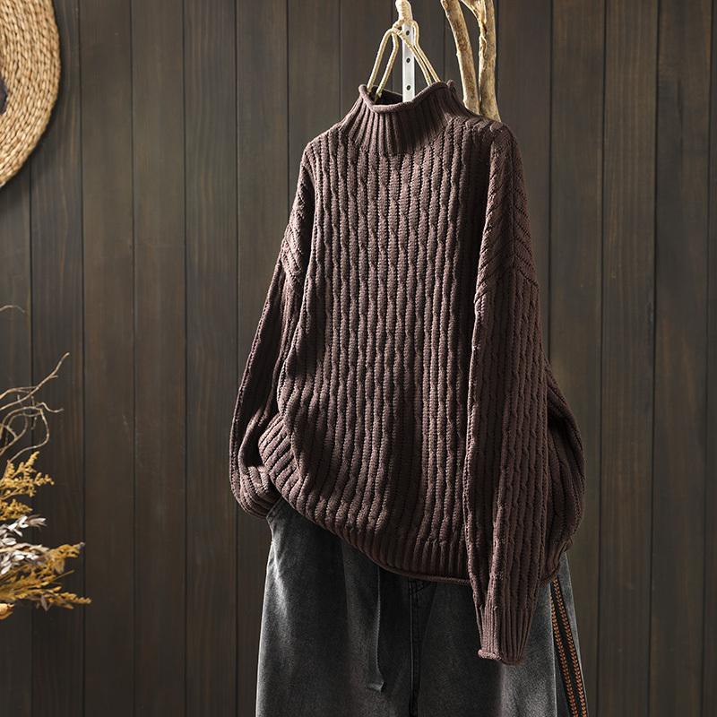 WOMAN'S TURTLENECK THREE-DIMENSIONAL DIAMOND KNITTED SWEATER