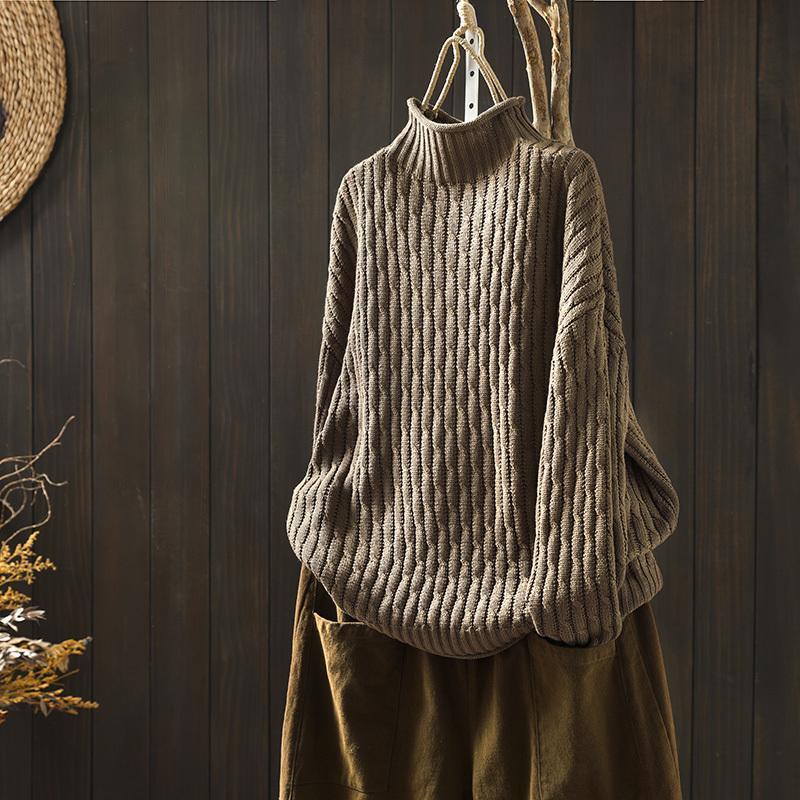 WOMAN'S TURTLENECK THREE-DIMENSIONAL DIAMOND KNITTED SWEATER