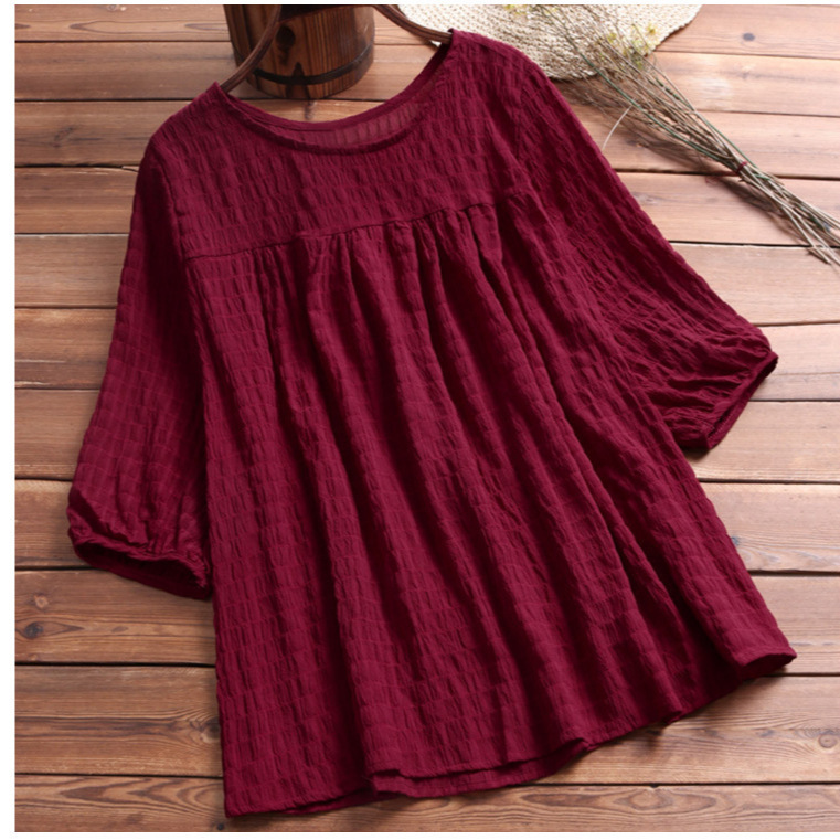 Cotton Linen Round Neck Loose Fit Shirt PLUS SIZE