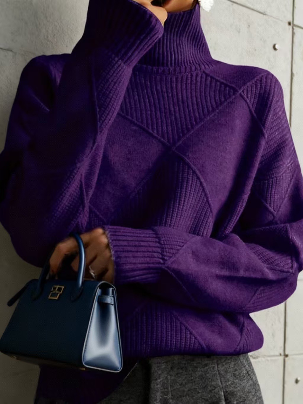 🔥Last Day 60% Off🔥 Cashmere Diamond Pattern Turtleneck Sweater