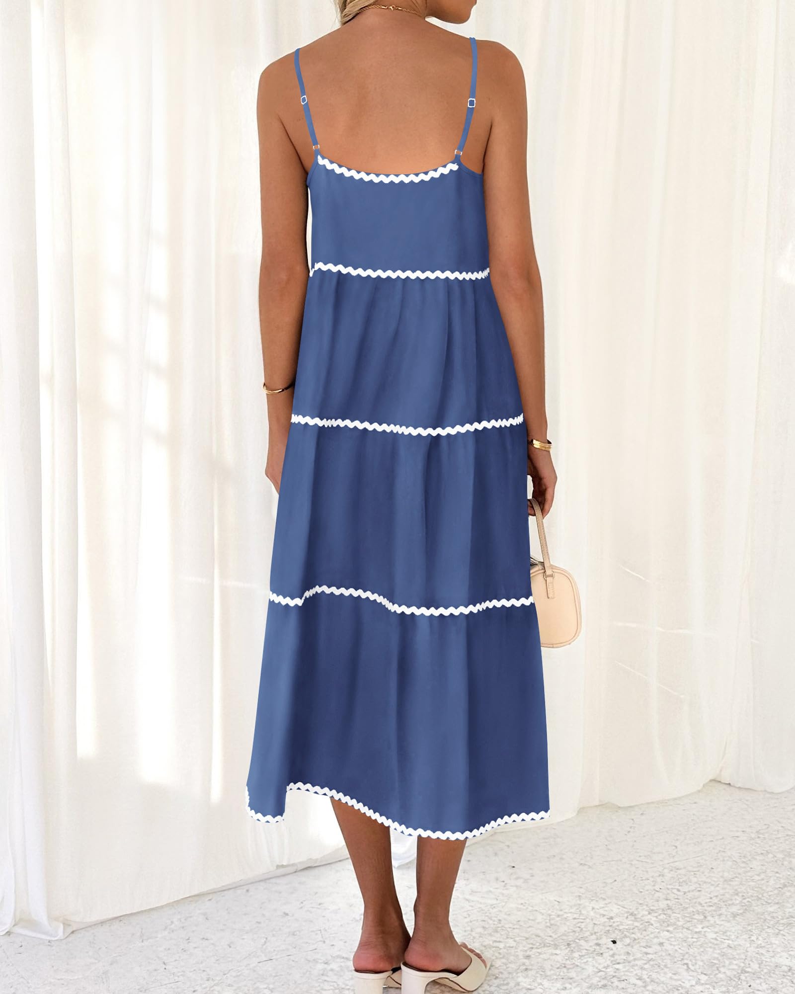 Boho Summer Dresses 2024 Vacation Spaghetti Tiered A-Line Long Casual Swing Sundress
