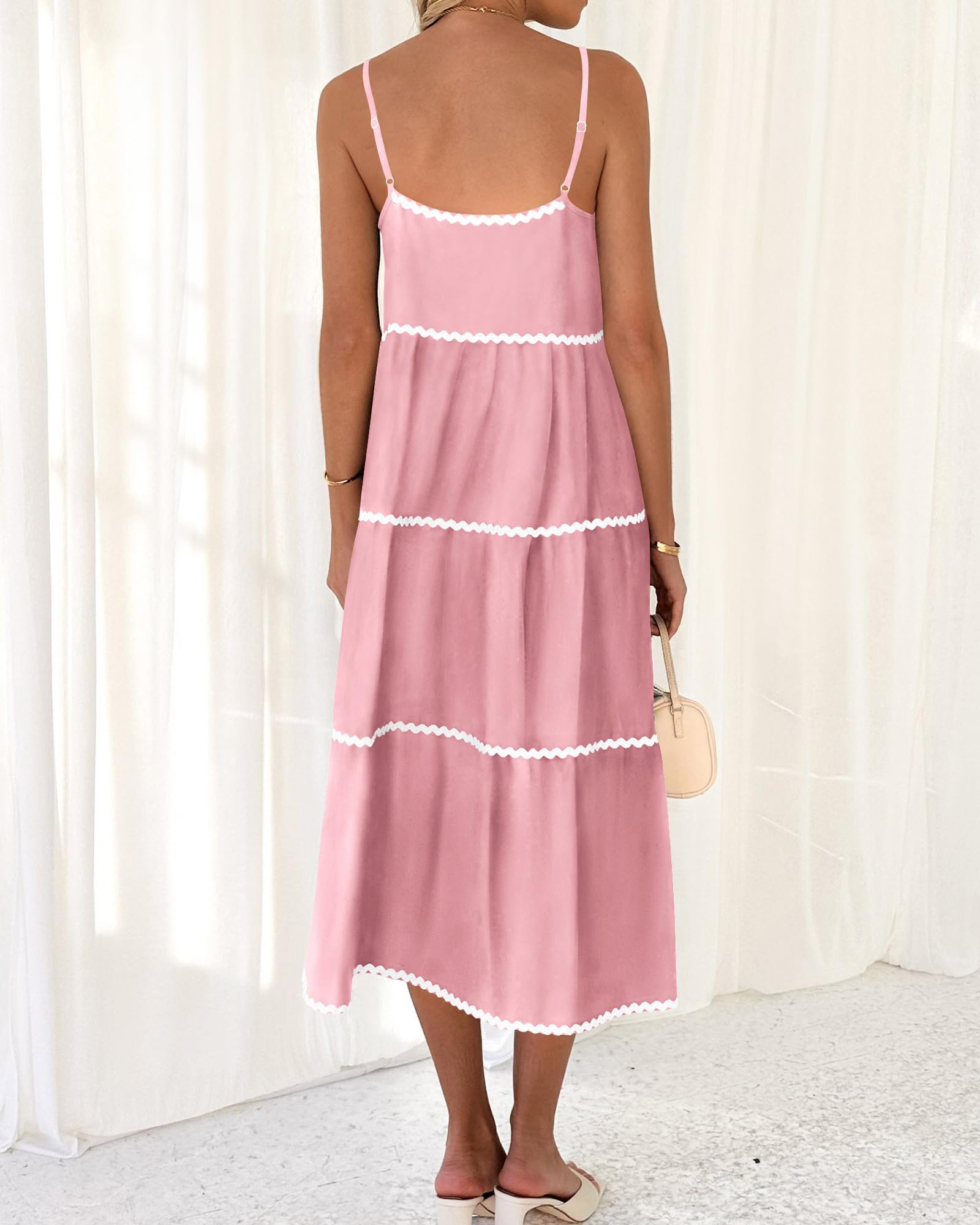 Boho Summer Dresses 2024 Vacation Spaghetti Tiered A-Line Long Casual Swing Sundress