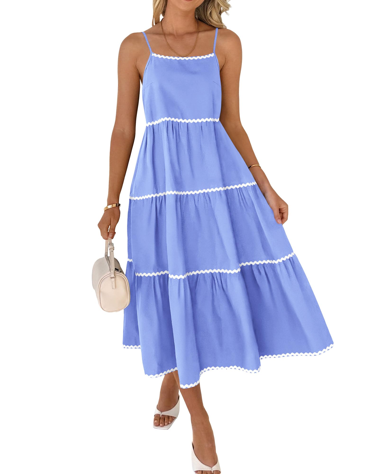 Boho Summer Dresses 2024 Vacation Spaghetti Tiered A-Line Long Casual Swing Sundress