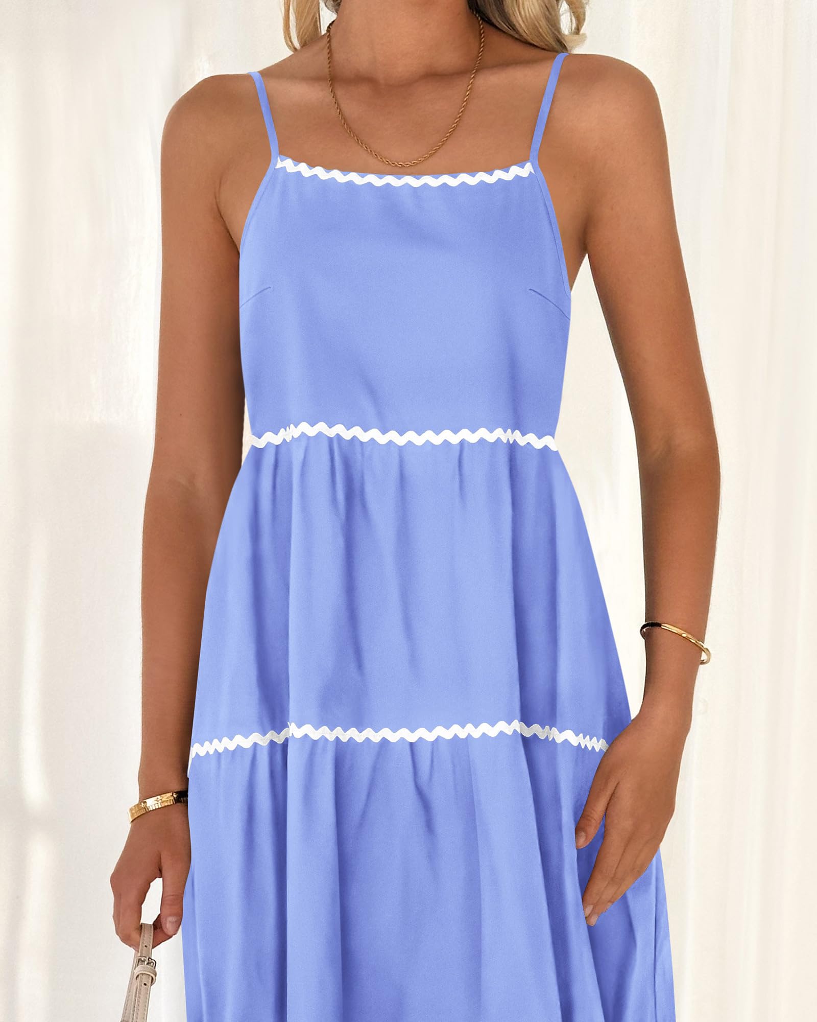 Boho Summer Dresses 2024 Vacation Spaghetti Tiered A-Line Long Casual Swing Sundress