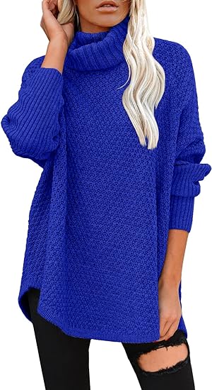 Women's Oversized Turtleneck Long Sleeve Casual Pullover Knit Tunic Sweater