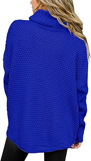 Women's Oversized Turtleneck Long Sleeve Casual Pullover Knit Tunic Sweater