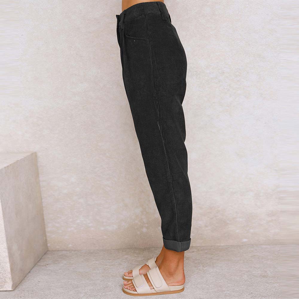 Grattlamm™ Ny stil kvinnors hög midja enfärgad manchester byxor med raka ben