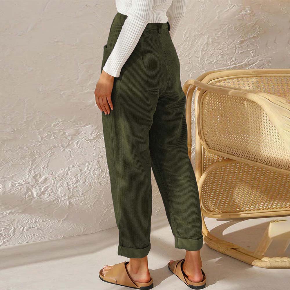 Grattlamm™ Ny stil kvinnors hög midja enfärgad manchester byxor med raka ben