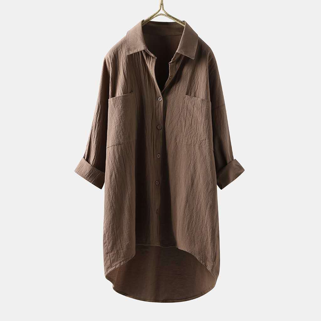 Cotton Linen Button Down Loose Fit Tunic Shirt