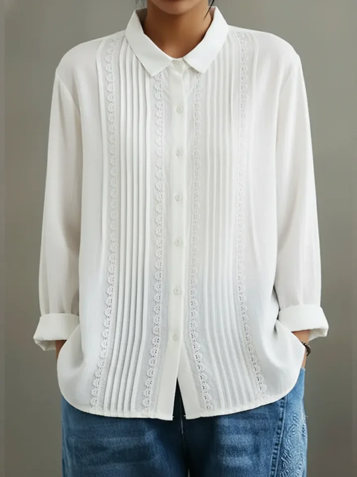 🔥Spring Sale 50% OFF🔥 Cotton Linen Pin-Tuck Lace Trim Shirt