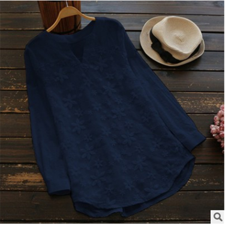 Cotton Linen Lace Style Embroidered Shirt