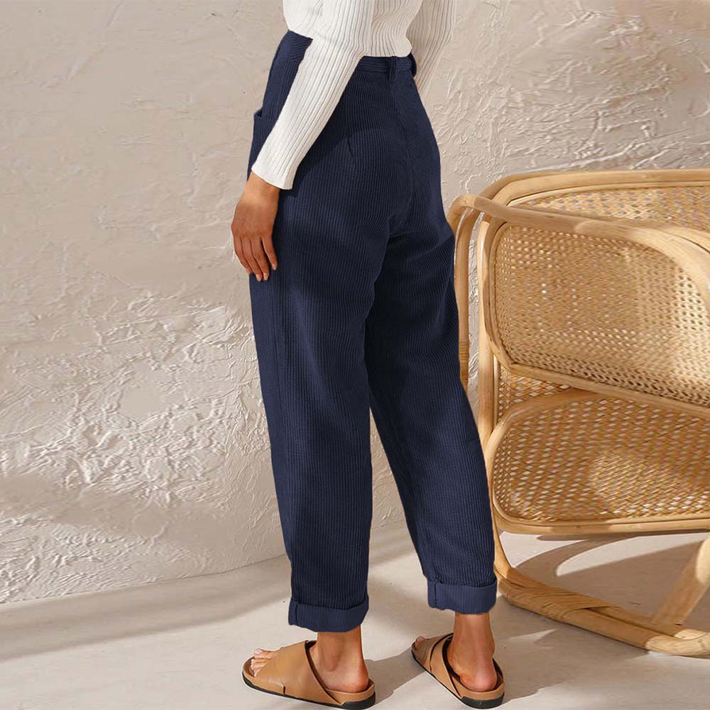 Grattlamm™ Ny stil kvinnors hög midja enfärgad manchester byxor med raka ben