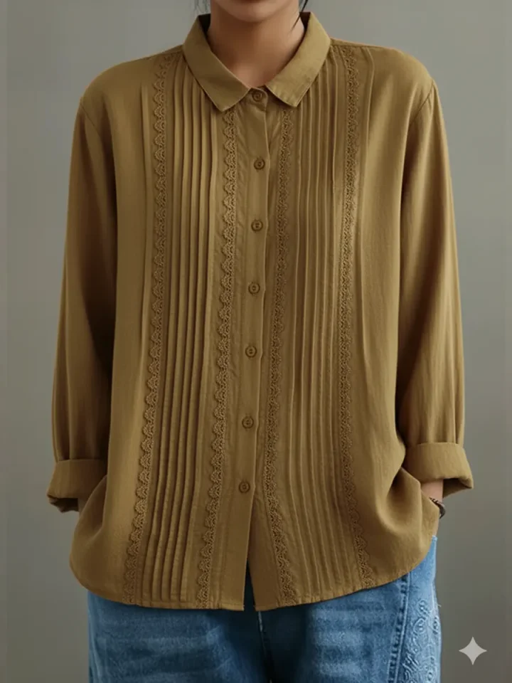 🔥Spring Sale 50% OFF🔥 Cotton Linen Pin-Tuck Lace Trim Shirt
