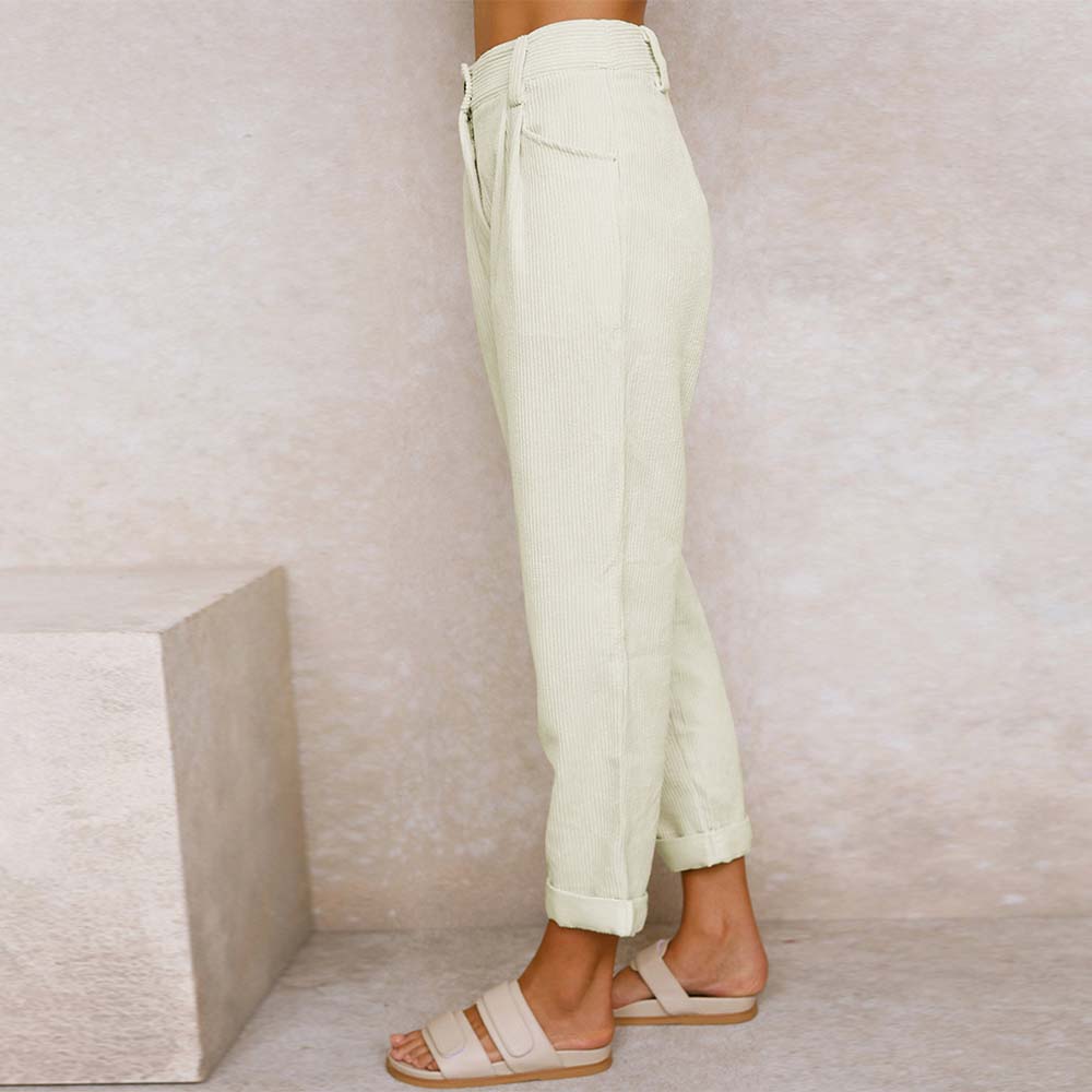 Grattlamm™ Ny stil kvinnors hög midja enfärgad manchester byxor med raka ben