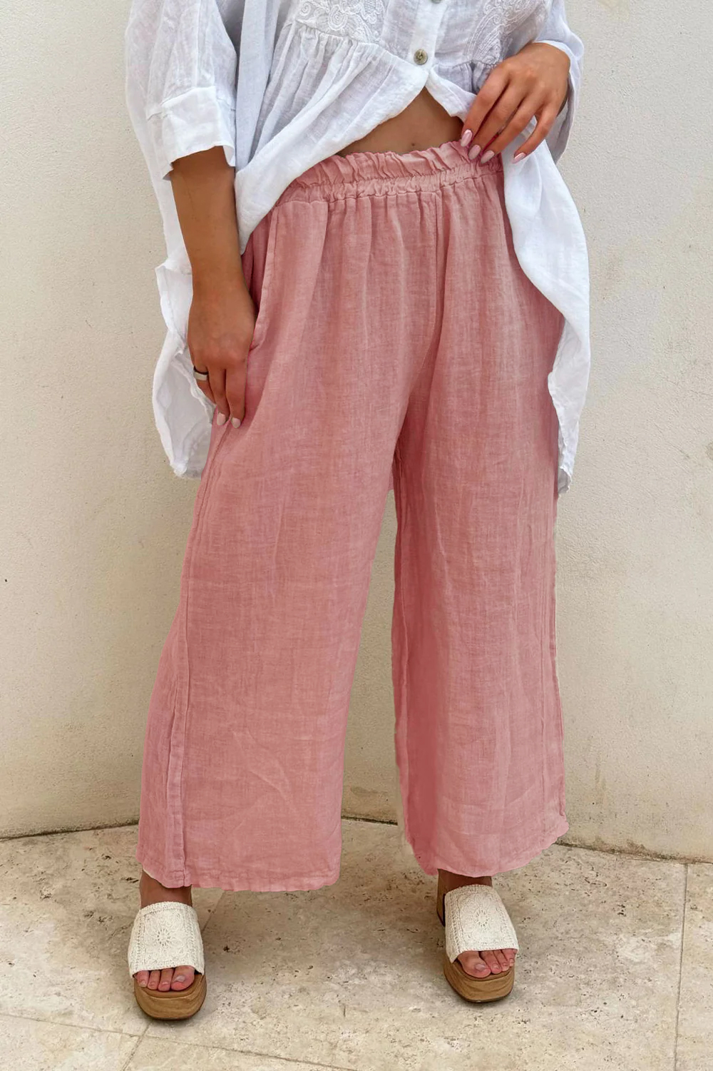 Women's Cotton and linen wide leg pants