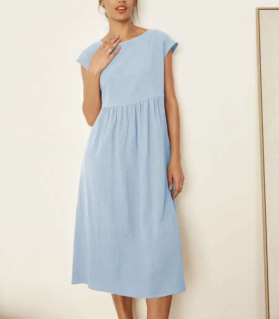 JOAN 100% LINEN CAP SLEEVE WASHED MAXI DRESS