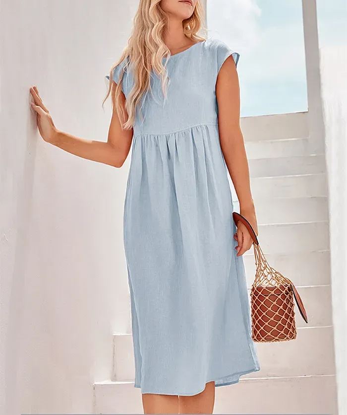 JOAN 100% LINEN CAP SLEEVE WASHED MAXI DRESS