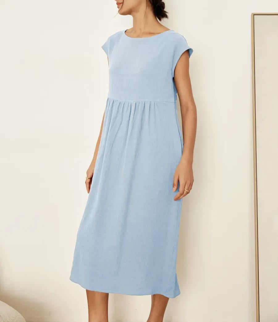 JOAN 100% LINEN CAP SLEEVE WASHED MAXI DRESS