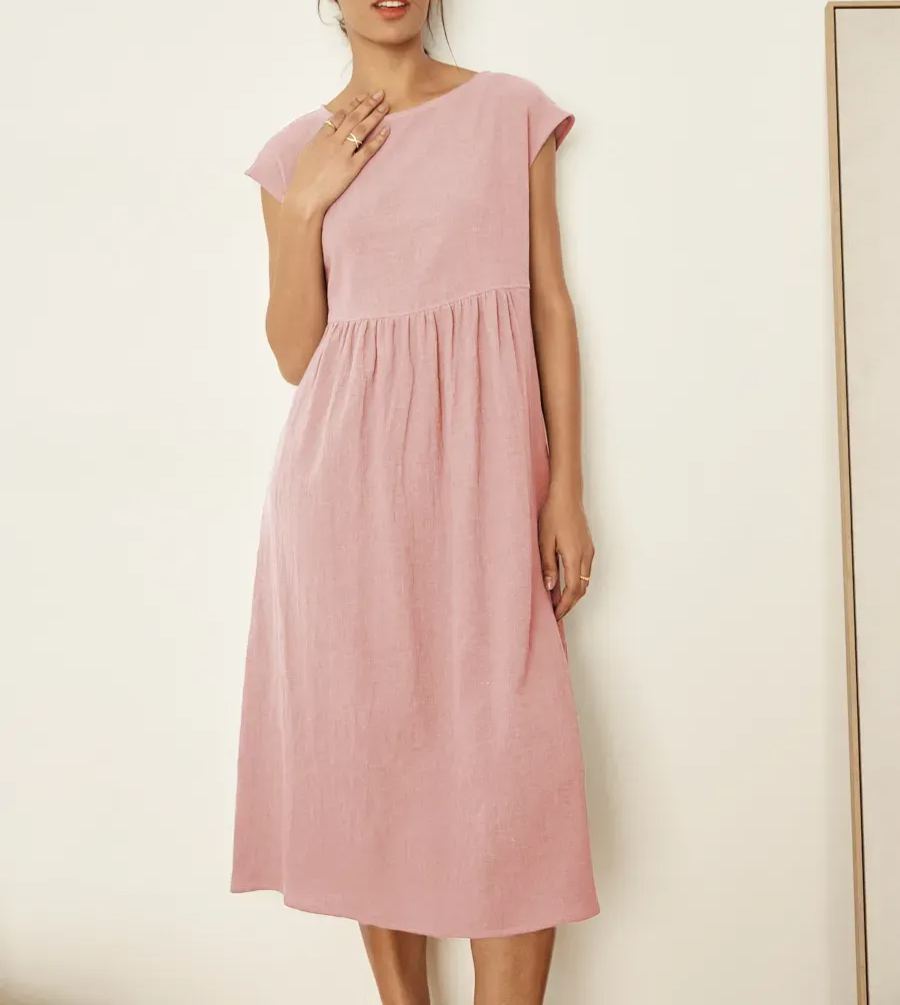 JOAN 100% LINEN CAP SLEEVE WASHED MAXI DRESS