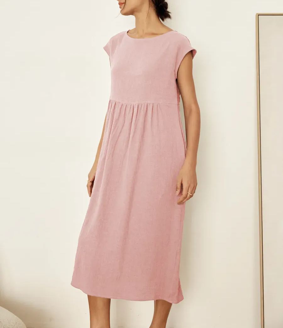 JOAN 100% LINEN CAP SLEEVE WASHED MAXI DRESS