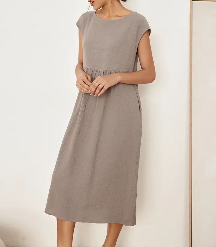 JOAN 100% LINEN CAP SLEEVE WASHED MAXI DRESS