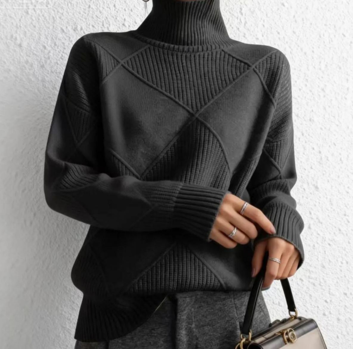 🔥Last Day 60% Off🔥 Cashmere Diamond Pattern Turtleneck Sweater