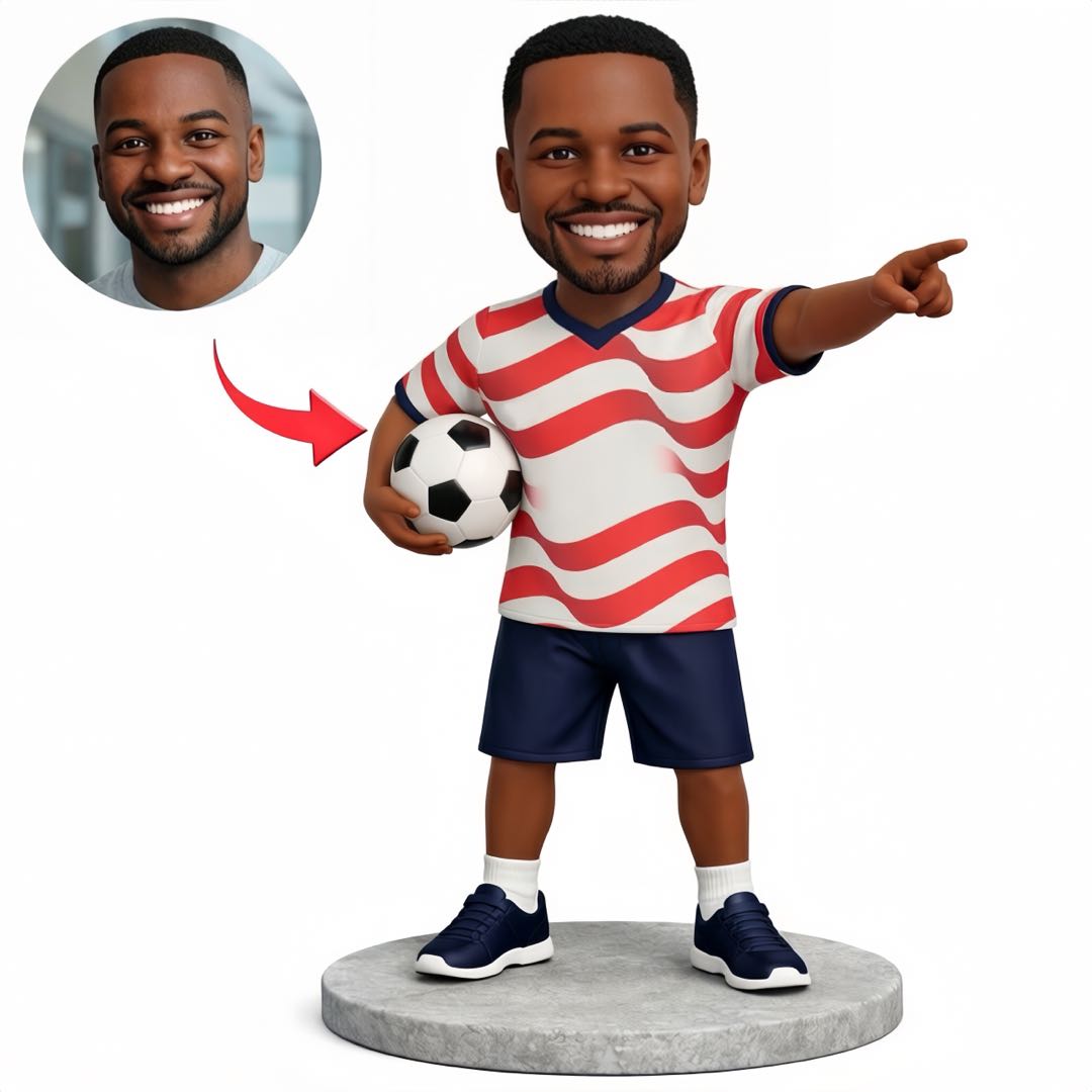 Personalized USA Style Soccer Bobblehead from Photo, Custom Bobblehead Engraved with Text