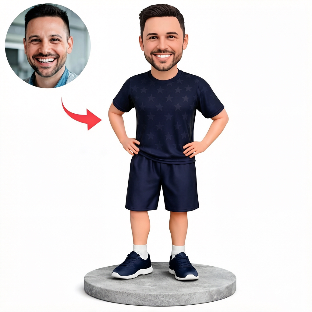 Personalized USA Style Soccer Bobblehead from Photo, Custom Bobblehead Engraved with Text