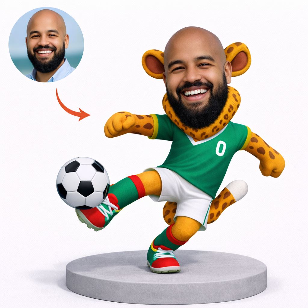 Custom Jaguar Fan Mascot Bobblehead, Personalized Soccer Cheer Figure from Your Photo, Custom Bobblehead Engraved with Text