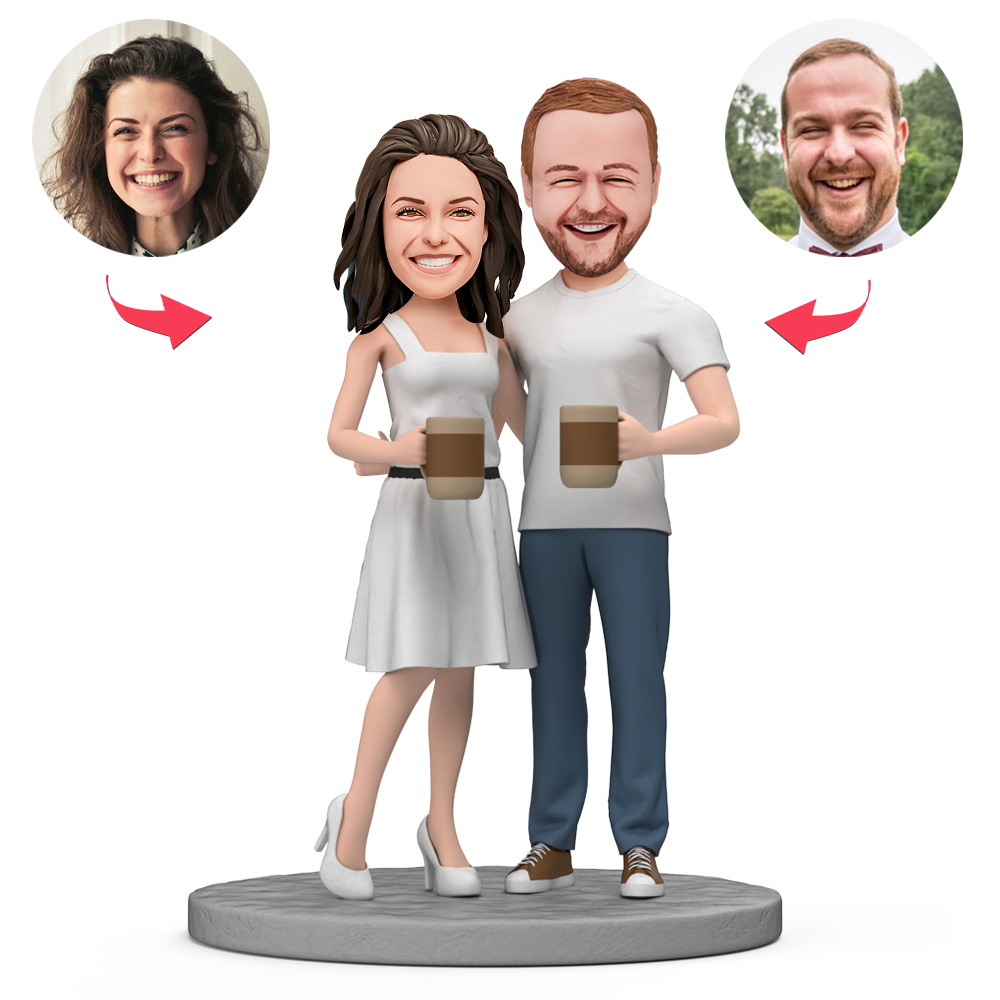 Lovers Holding Coffee Custom Bobblehead With Engraved Text Gift for Valentine's Day