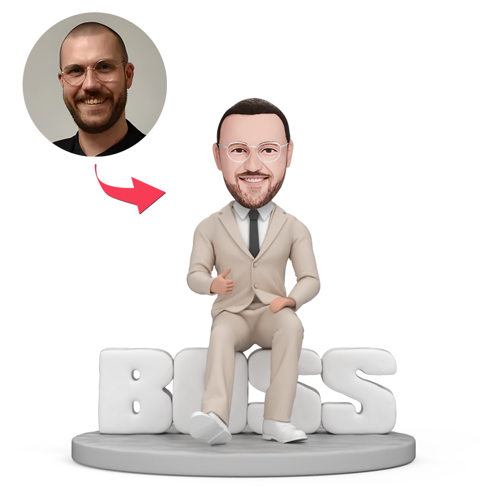 Domineering Male Boss Wear White Suit Custom Bobblehead with Engraved Text