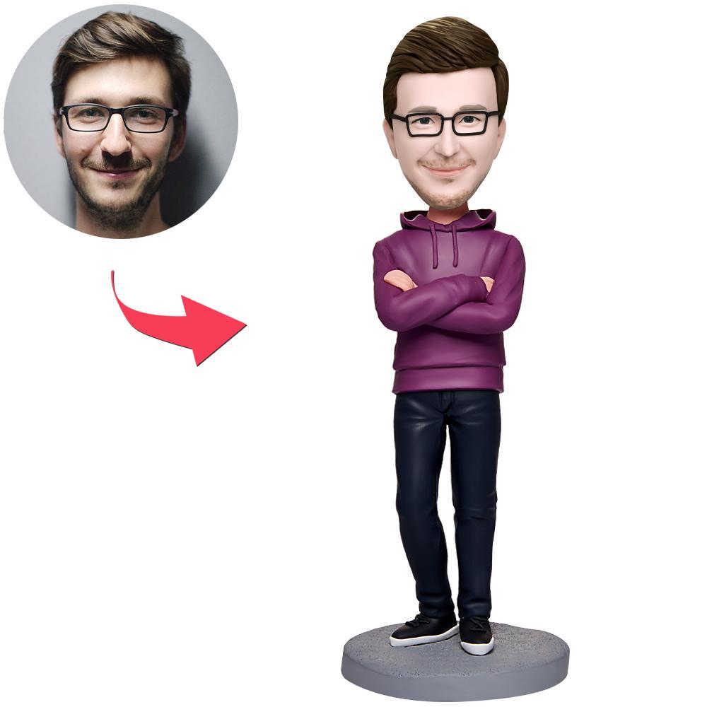 Chritmas Gift Custom Bobblehead Purple Clothes Casual Man  With Text