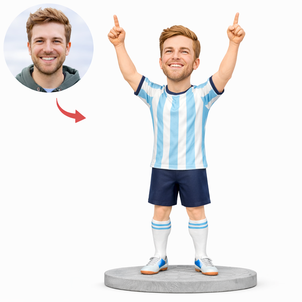 Custom Victory Pose Bobblehead, Personalized Soccer Style Bobblehead from Your Photo, Custom Bobblehead Engraved with Text