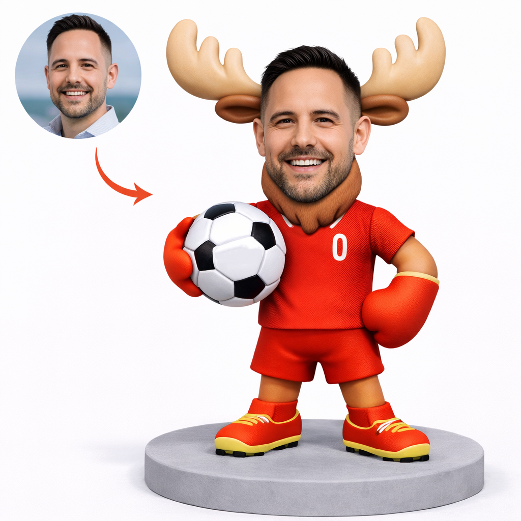 Custom Moose Fan Mascot Bobblehead, Personalized Soccer Supporter from Your Photo, Custom Bobblehead Engraved with Text